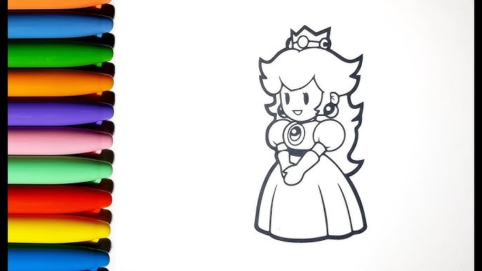 Speed drawing super mario odyssey stained glass of princess peach coloring pages videos for kids
