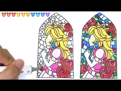 Speed drawing super mario odyssey stained glass of princess peach coloring pages videos for kids