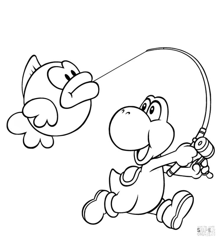 Get this yoshi coloring pages yoshi catches a fish