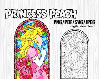 Princess peach stained glass window super mario bros movie file formatpng dpisvgpdfjpeg perfect for tshirtlayered colors easy cut