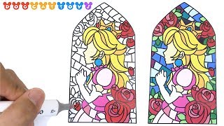 Speed drawing super mario odyssey stained glass of princess peach coloring pages videos for kids