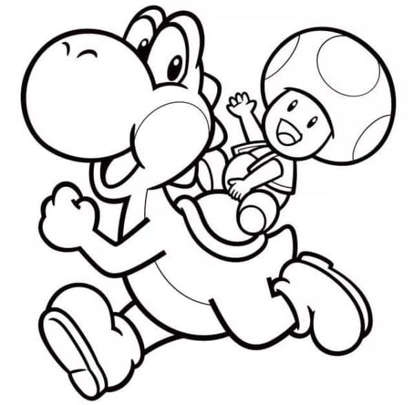 Yoshi and mario coloring page