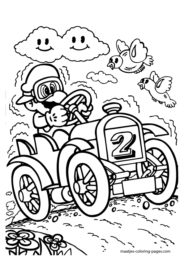 Super mario driving a car coloring pages