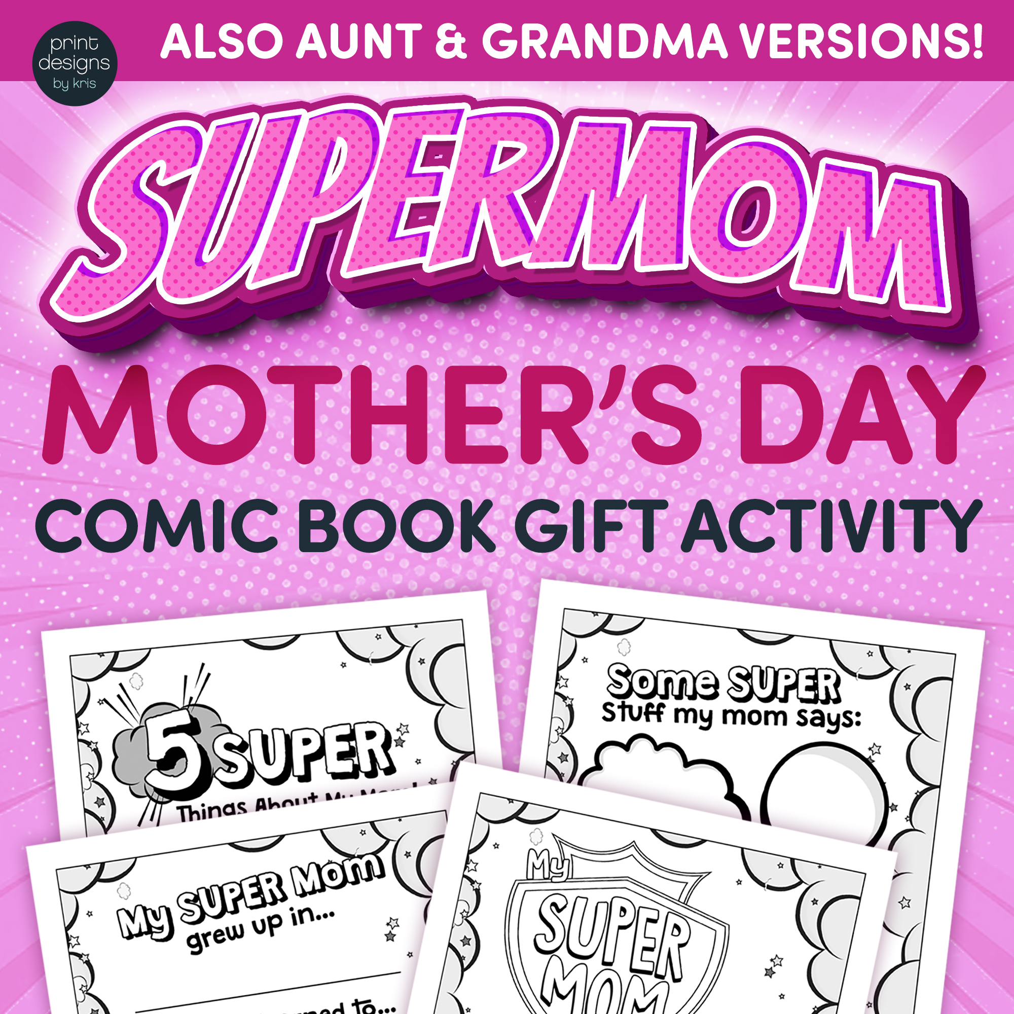 Mothers day super mom writing activity book