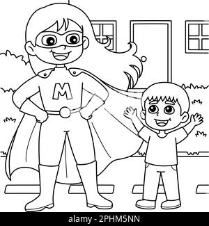 Mothers day supermom coloring page for kids stock vector image art