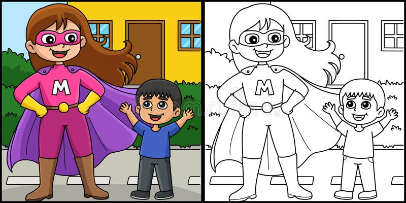 Mothers day supermom coloring page illustration stock vector