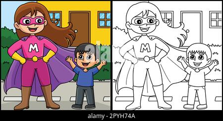 Mothers day supermom coloring page for kids stock vector image art