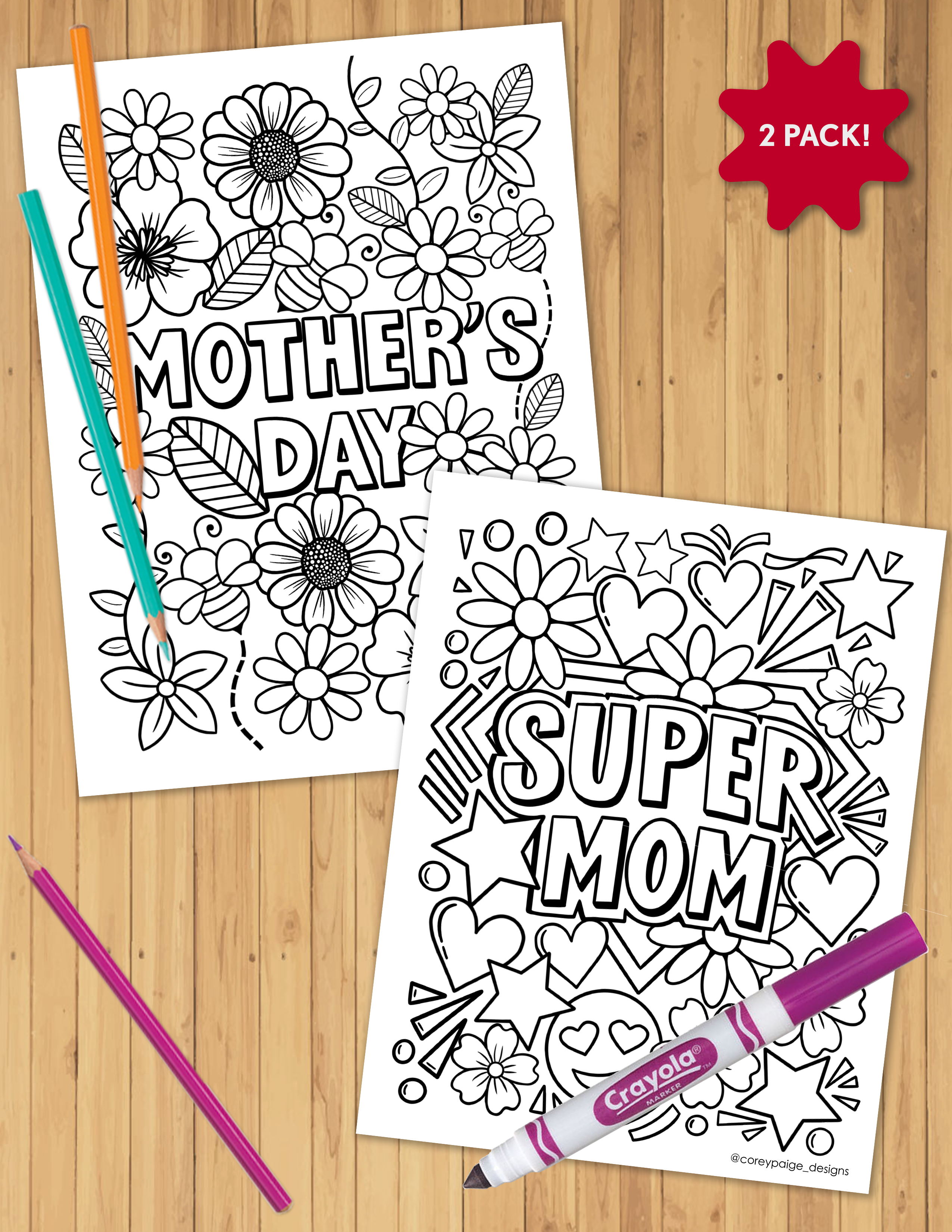 Mothers day coloring sheet pack â