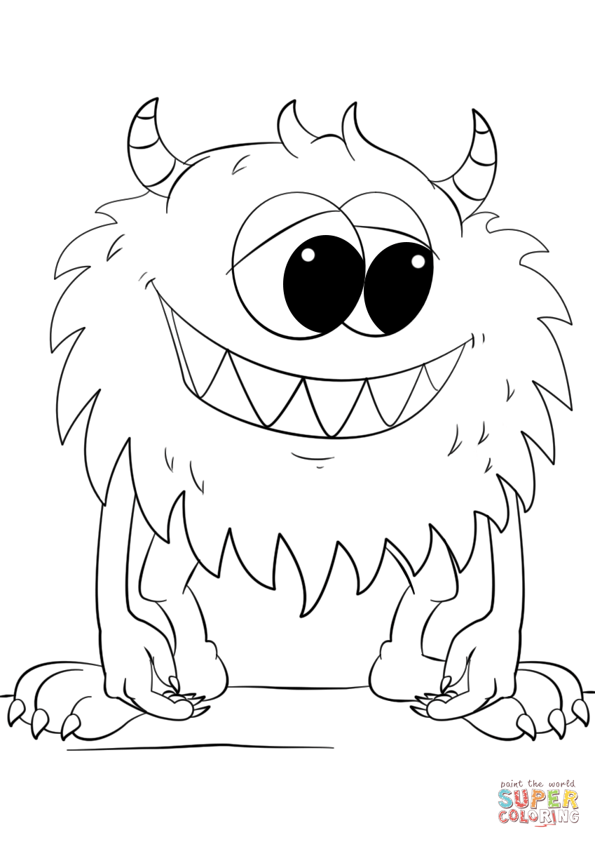 Cute cartoon monster coloring page free printable coloring pages