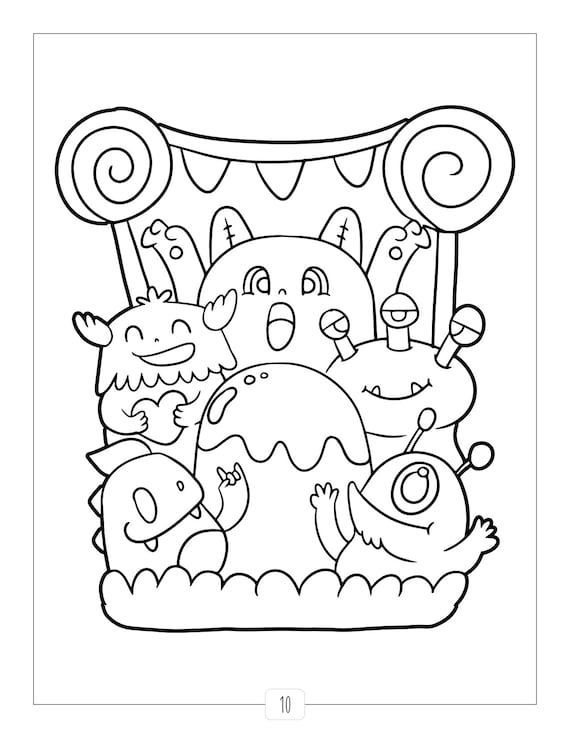 Printable super cute monster coloring pages instant download print at homecraft supplies relaxation create art color