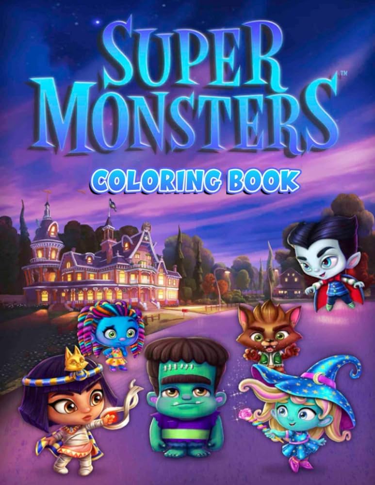 Super monsters coloring book giant great pages with premium quality images relaxing coloring book with adorable monsters helps ease fatigue stress reduce stress for fans of all ages gentile fatima
