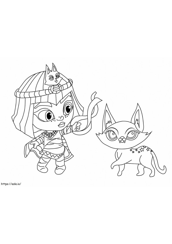 Cleo graves and cat from super monsters coloring page