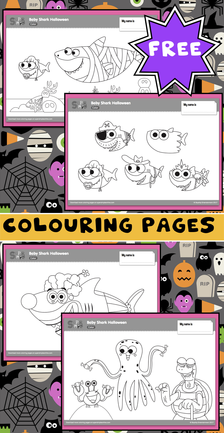 Halloween baby shark colouring pages