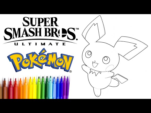 Pichu super smash brothers ultimate coloring video for kids