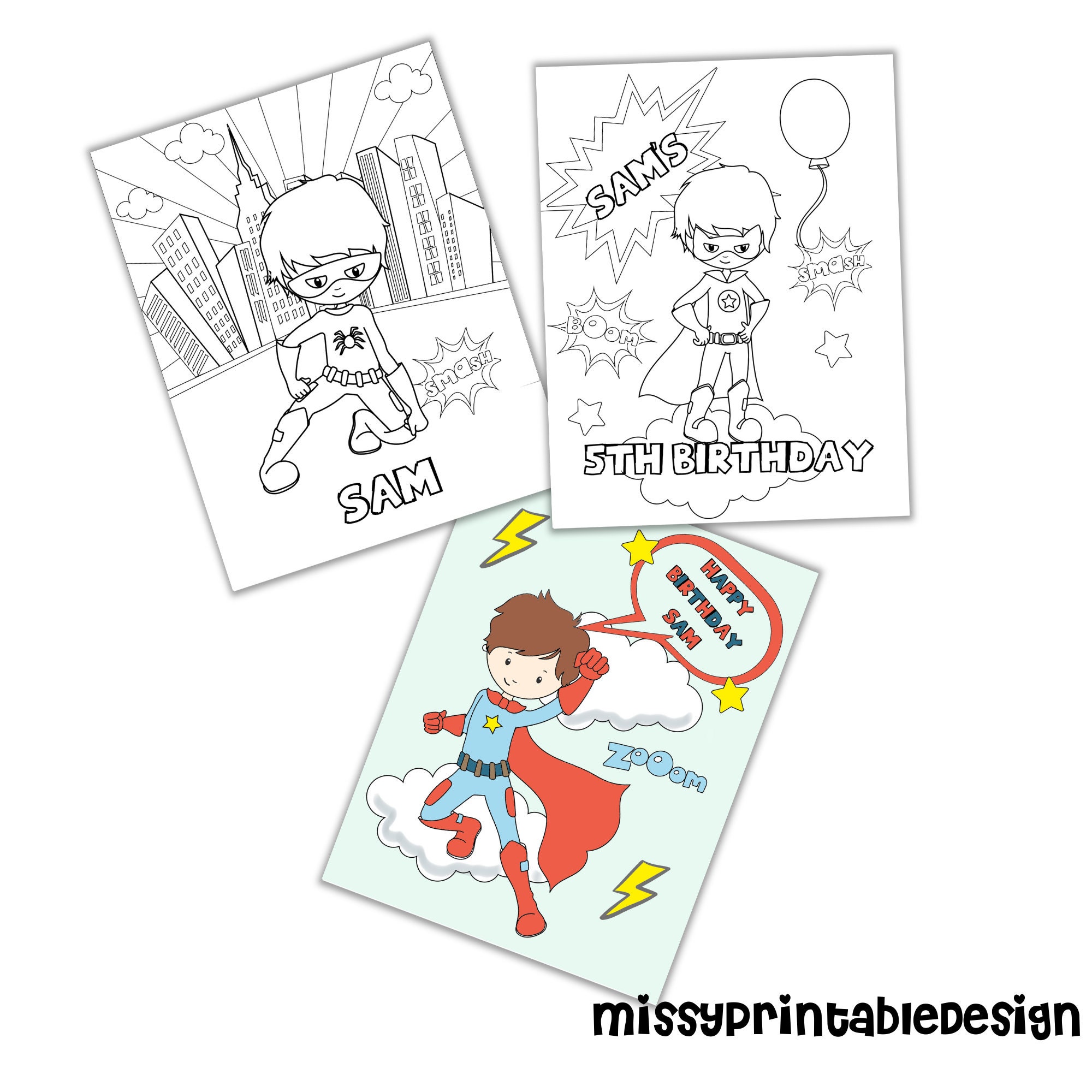 Personalized superhero coloring pages custom superhero birthday party coloring pages coloring pages for boys