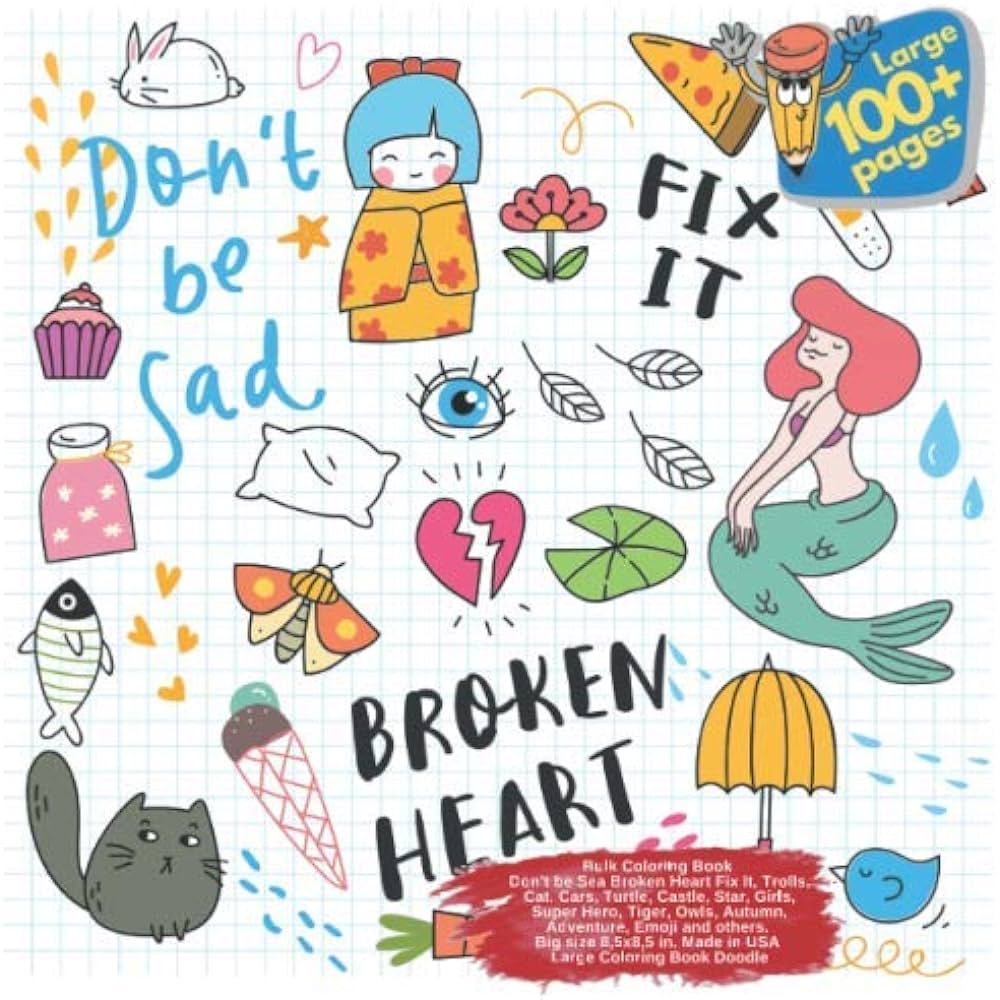 Bulk coloring book dont be sea broken heart fix it trolls cat cars turtle castle star girls super hero tiger owls autumn adventure emoji be sea broken heart fix it and
