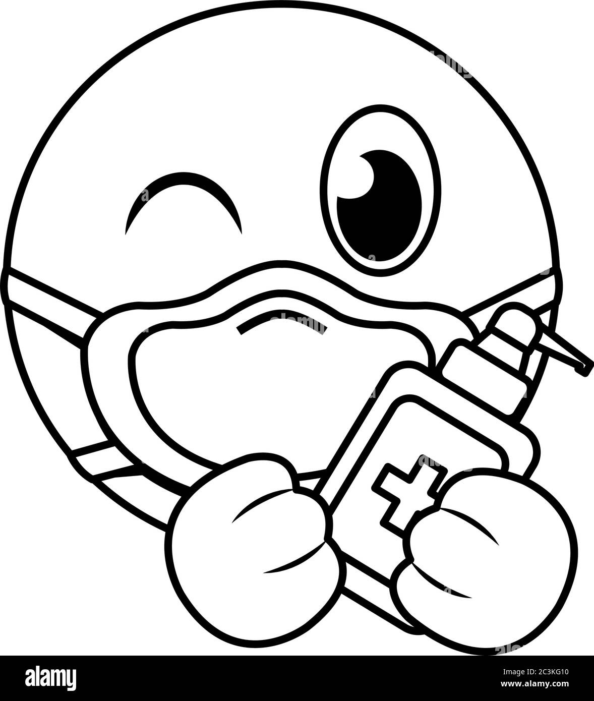 Wink emoji with mask line style icon design of medical care and covid virus theme vector illustration stock vector image art