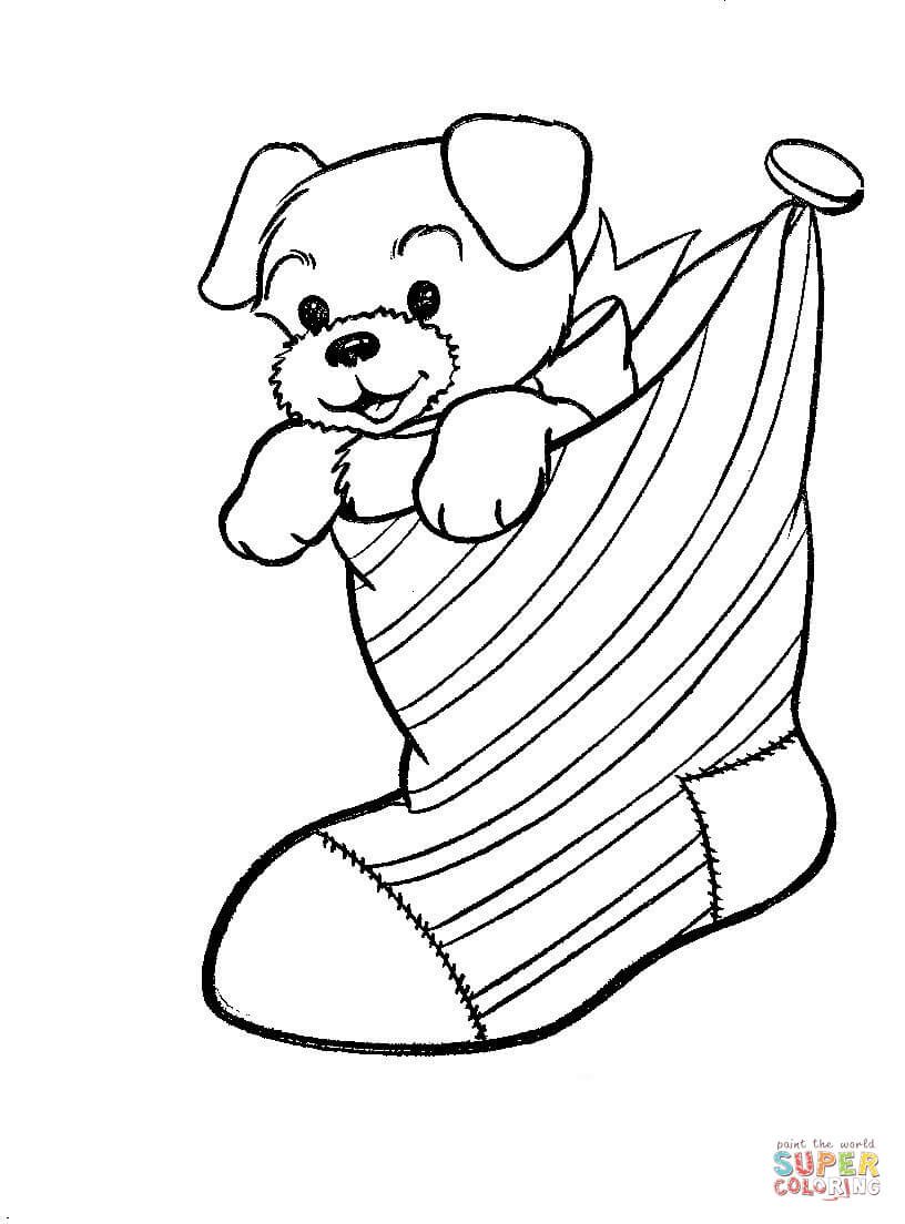 Stocking coloring page printable puppy coloring pages printable christmas coloring pages christmas tree coloring page