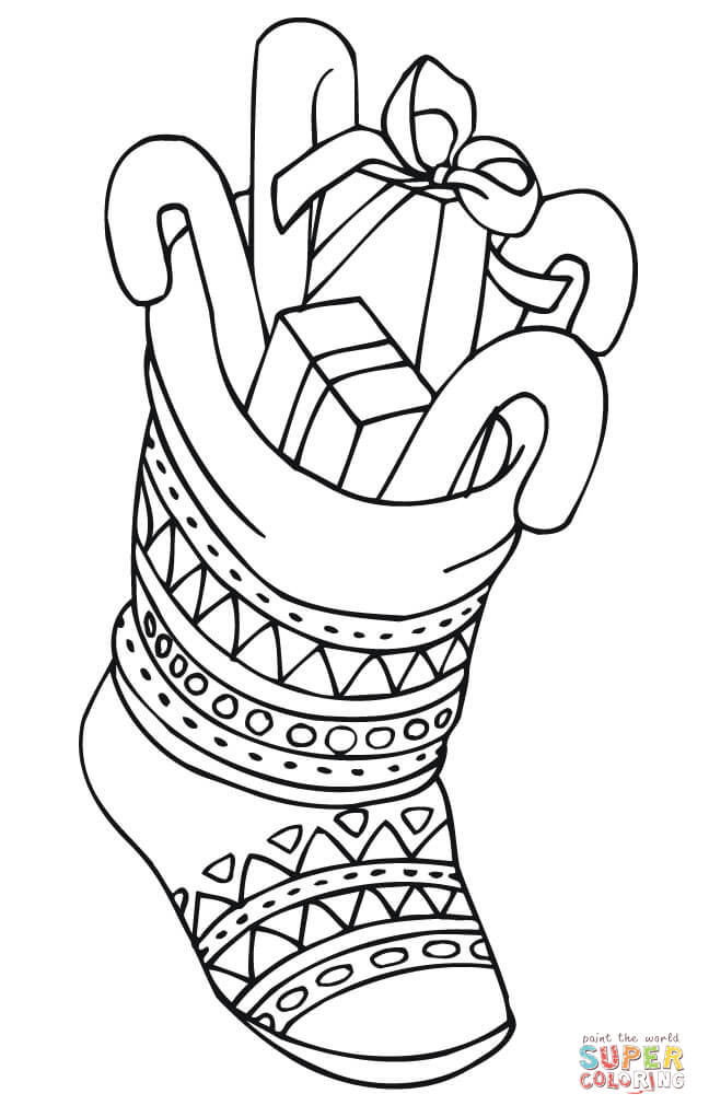 Christmas stocking with presents coloring page free printable coloring pages
