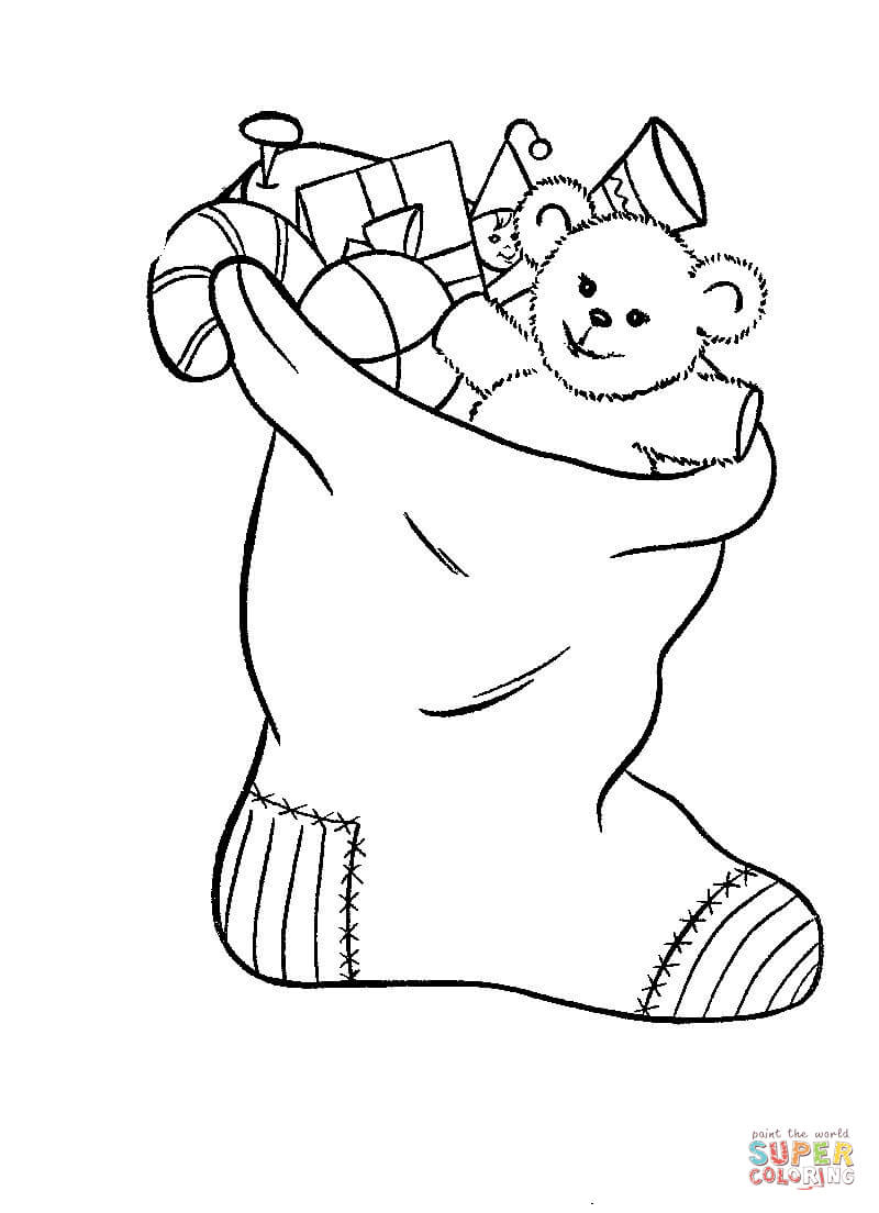 Stocking is filled with toys coloring page free printable coloring pages