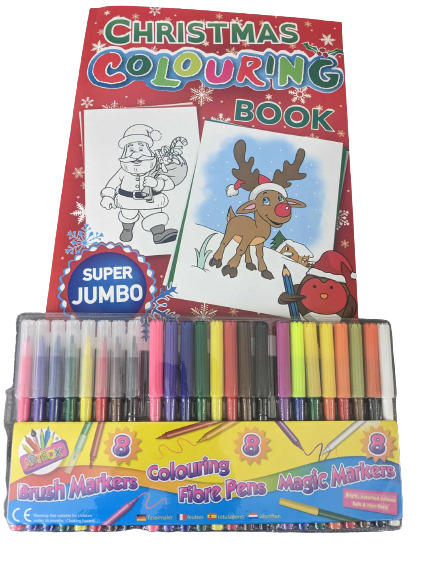 Super jumbo christmas louring book pack felt pens magic markers stocking