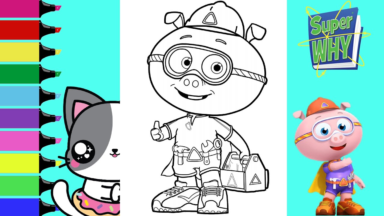 Coloring super why alpha pig coloring book page sprinkled donuts jr