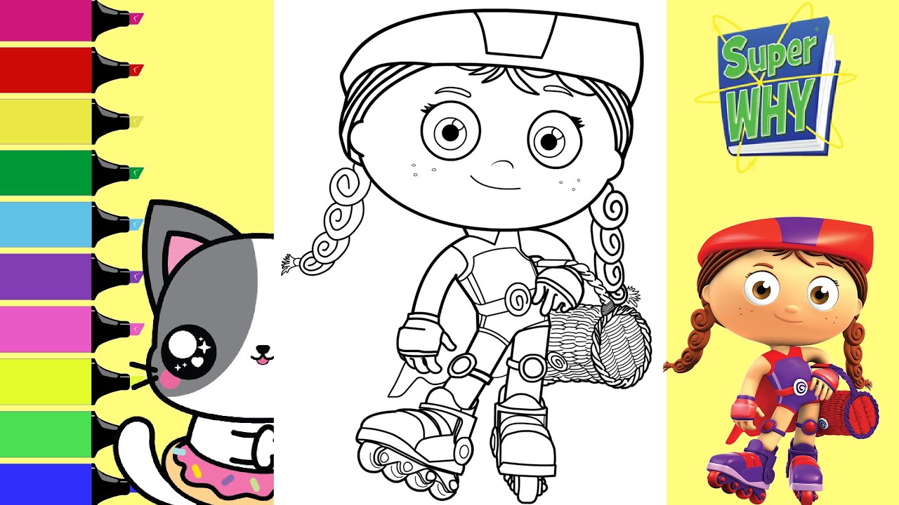Coloring super why red riding hood coloring book page sprinkled donuts jr