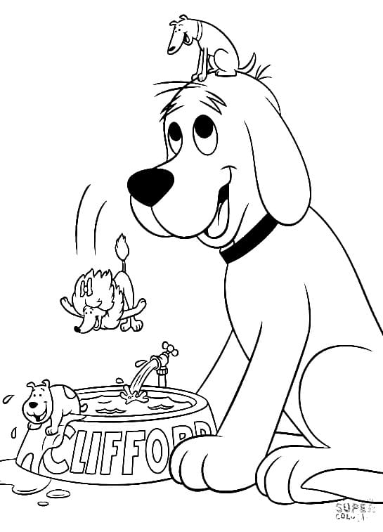 Clifford is playing with friends coloring page
