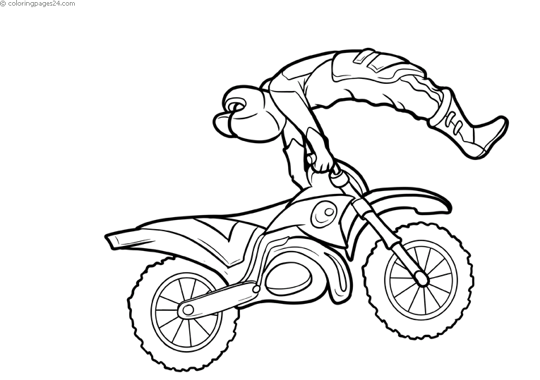 A guy makes a trick on a motocross coloring pages