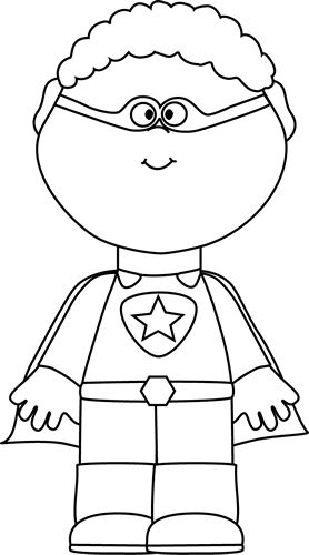 Black and white little boy superhero clip art