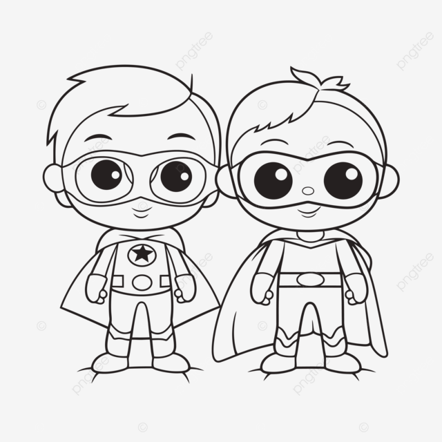 Two kids in superhero costumes coloring pages outline sketch drawing vector wing drawing superhero drawing ring drawing png and vector with transparent background for free download