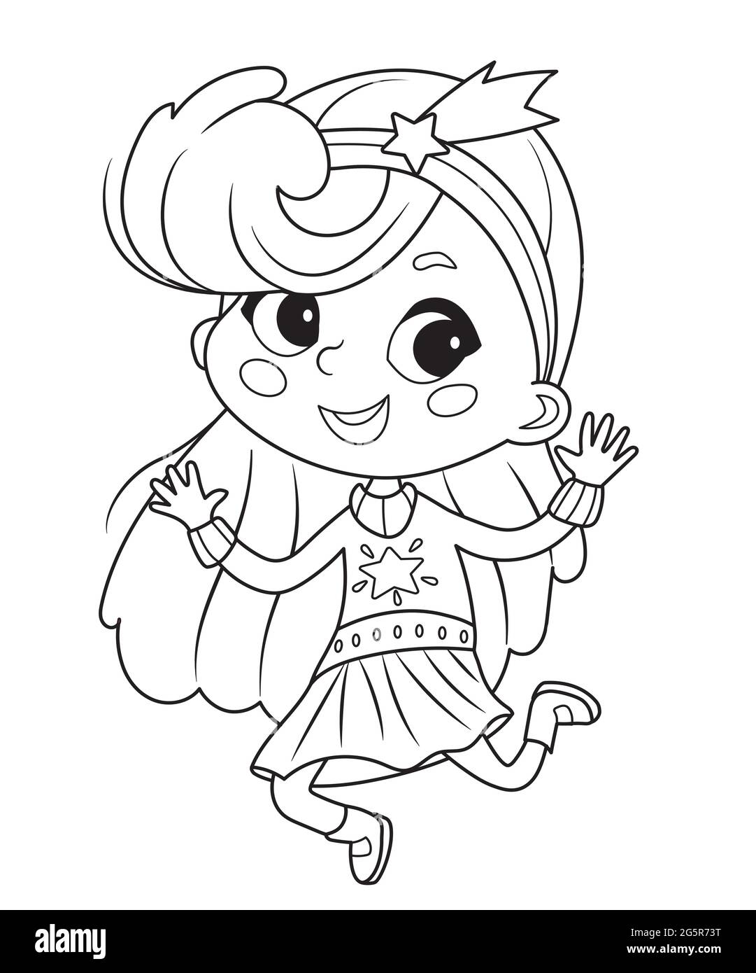 Coloring page of super hero children boys and girls wearing costumes of superheroes coloring book cartoon vector characters of kids superheroes stock vector image art