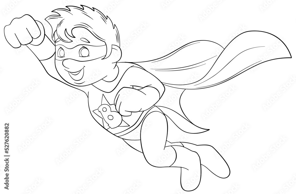 Flying superhero element for coloring page cartoon style vector