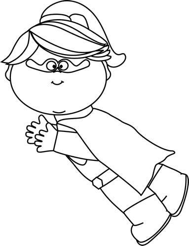 Black and white superhero girl flying clip art