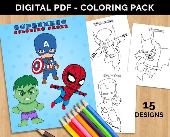 Superhero coloring pages kids super hero coloring book cute printable superhero art digital coloring book party and birthday activities