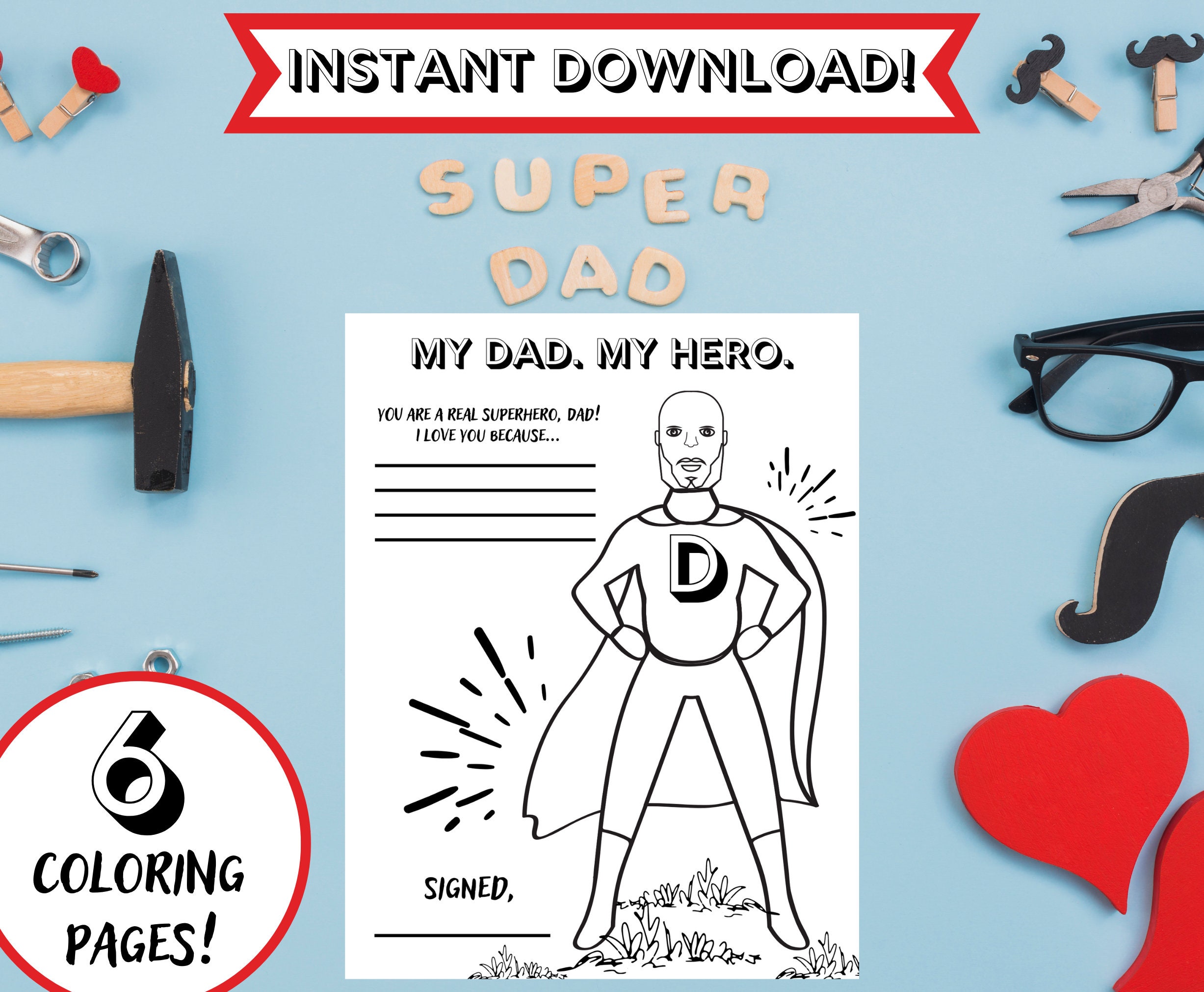 Superhero dad coloring pages for dad fathers day gift coloring sheets gift for dad