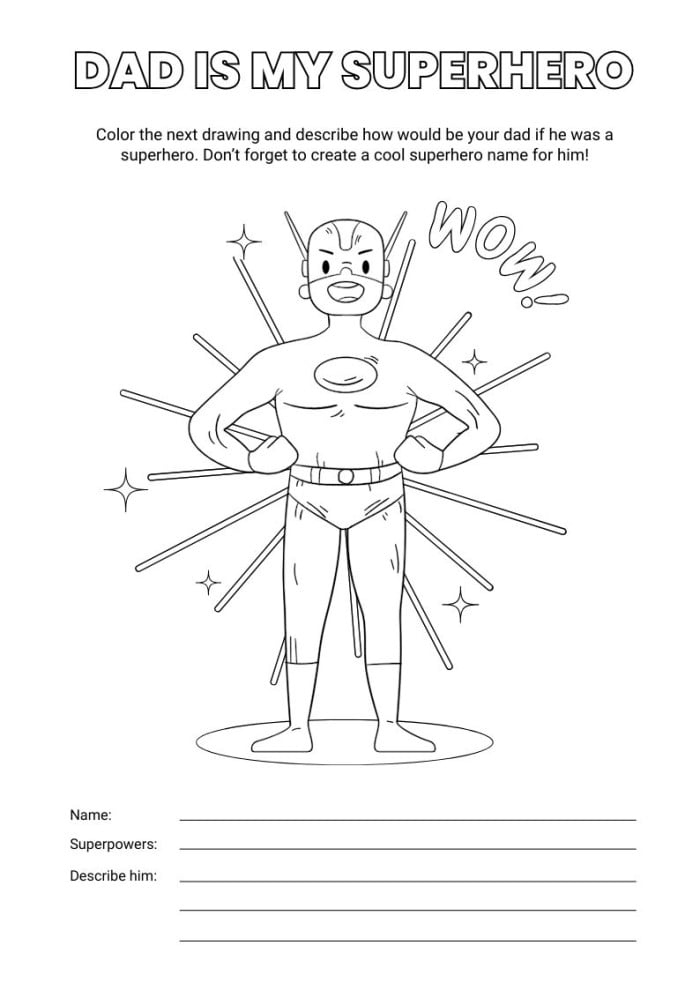 Free superhero fathers day worksheet template