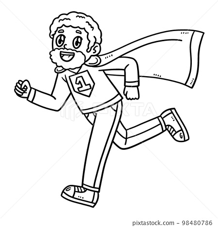 Fathers day dad superhero isolated coloring page