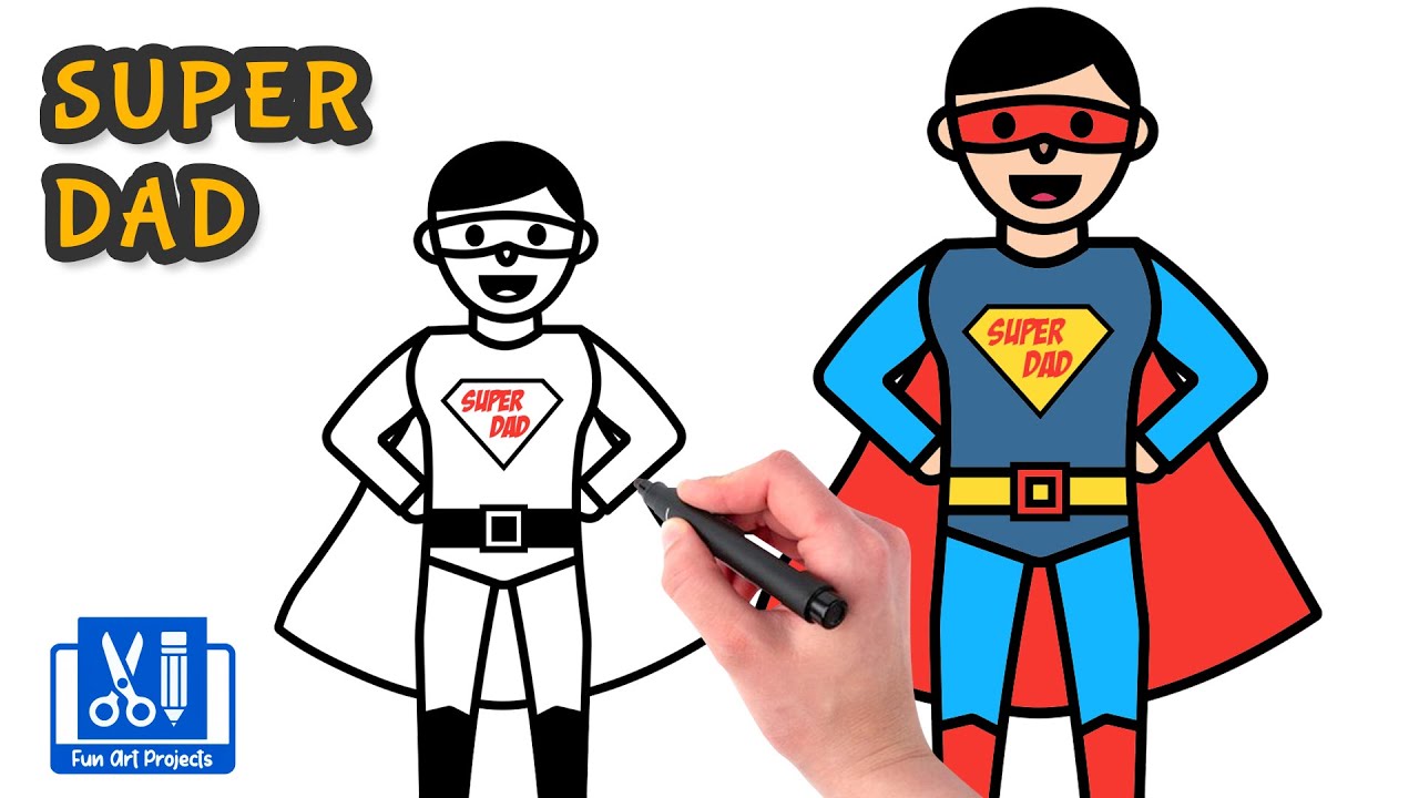 How to draw super dad drawing fathers day step by step