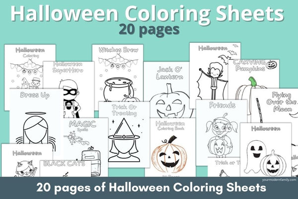 Printable halloween coloring sheet packet