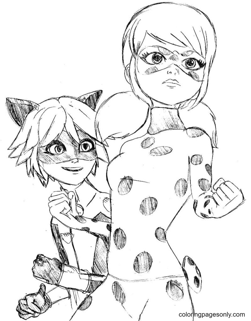 Ladybug and cat noir coloring pages printable for free download