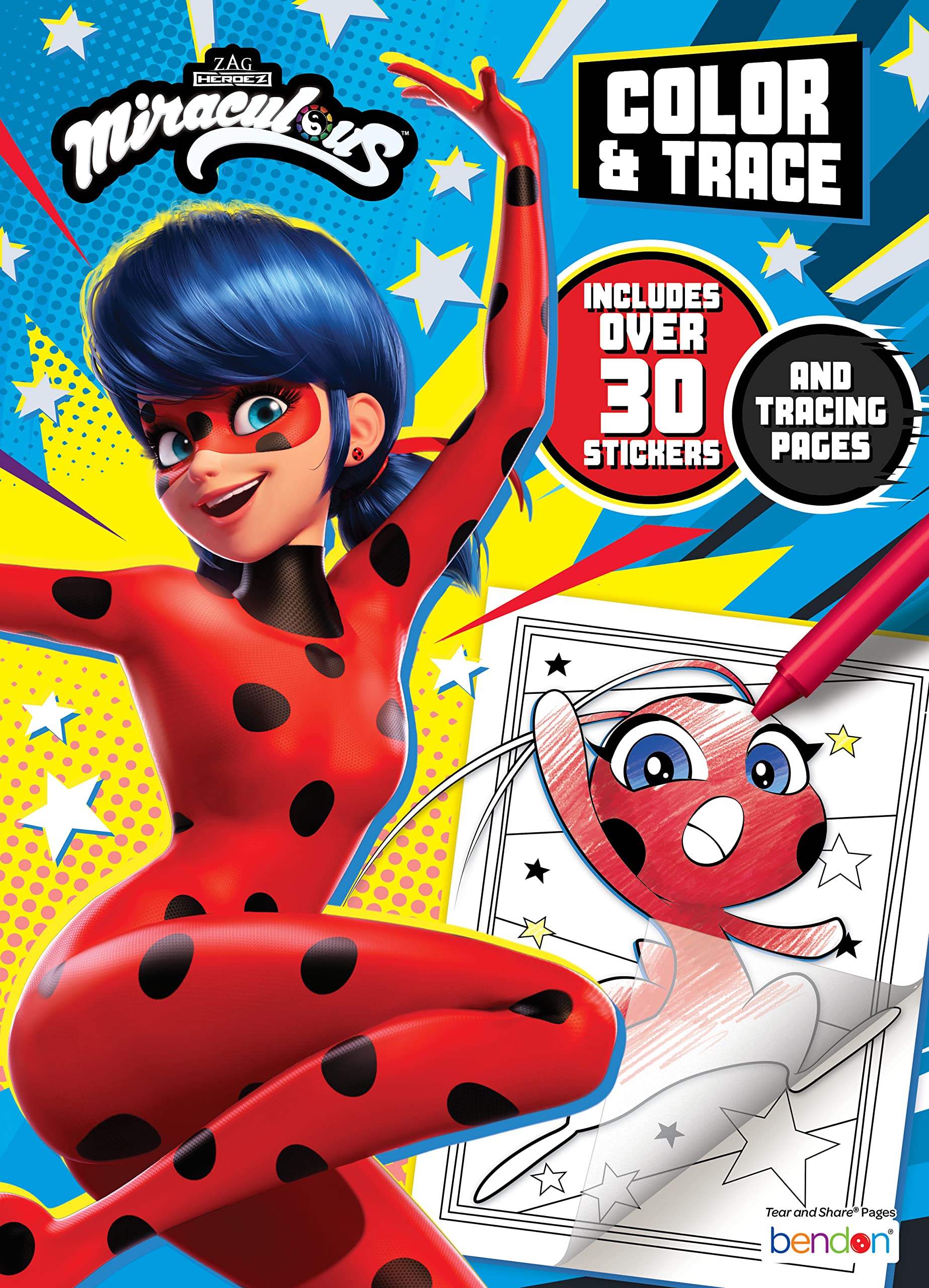 Bendon miraculous tales of ladybug and cat noir page color trace coloring book toys games