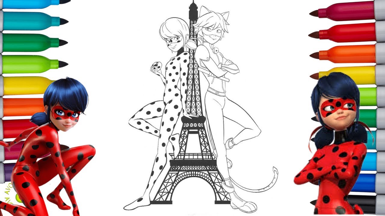Miraculous ladybug and cat noir coloring pages draw marinette ladybug