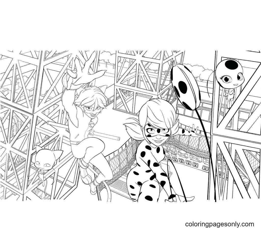Superheroes ladybug and cat noir coloring page