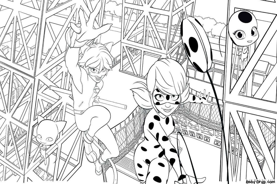 Ladybug printable colouring page coloring ladybug and cat noir