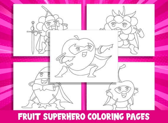 Fruit superhero coloring pages fruity heroes to color pdf file instant download
