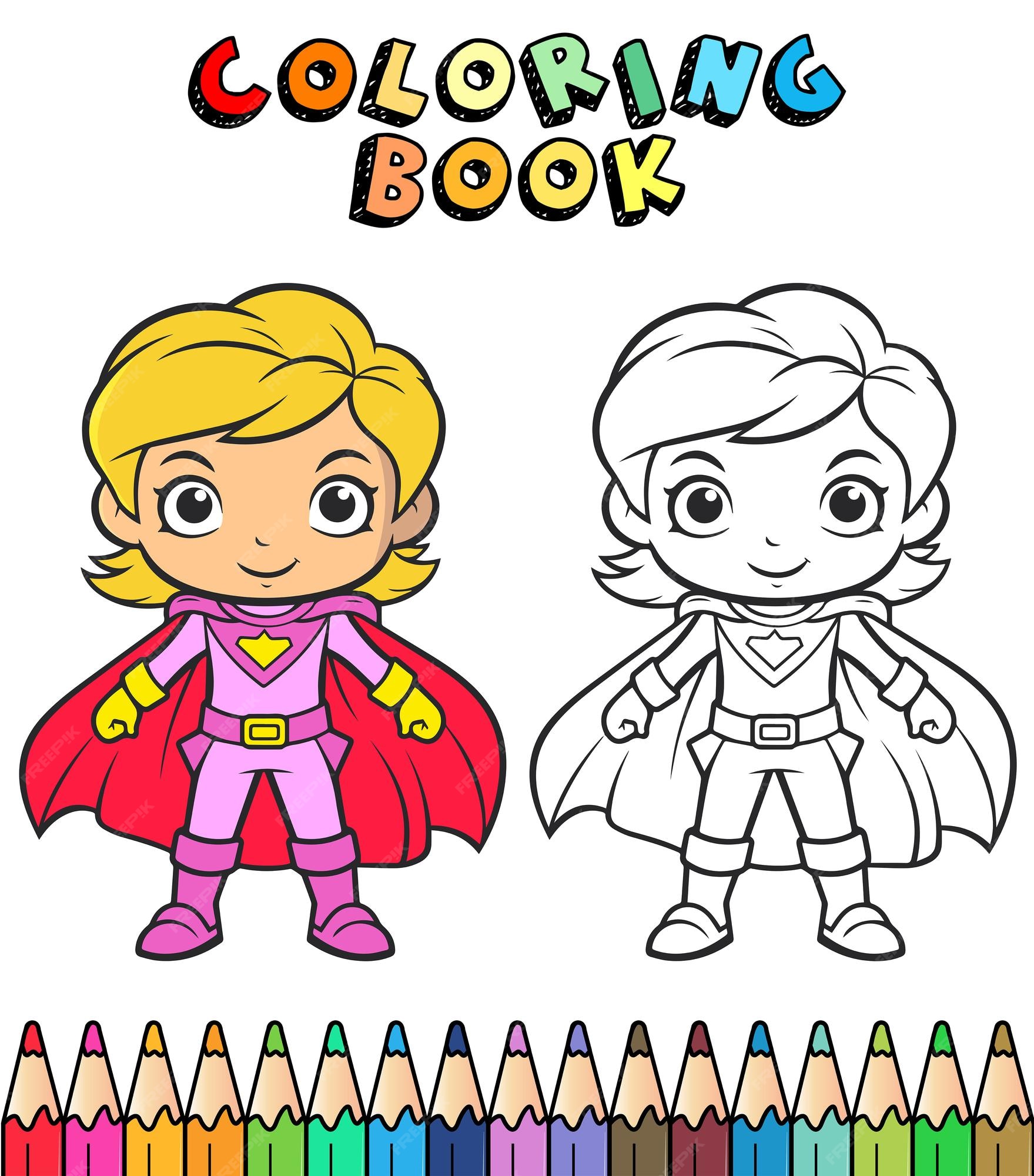 Premium vector coloring book for kids with a super hero girl