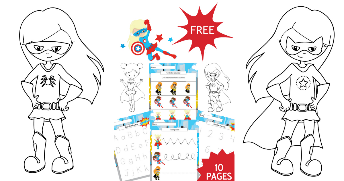 Girl superhero preschool learning printable package