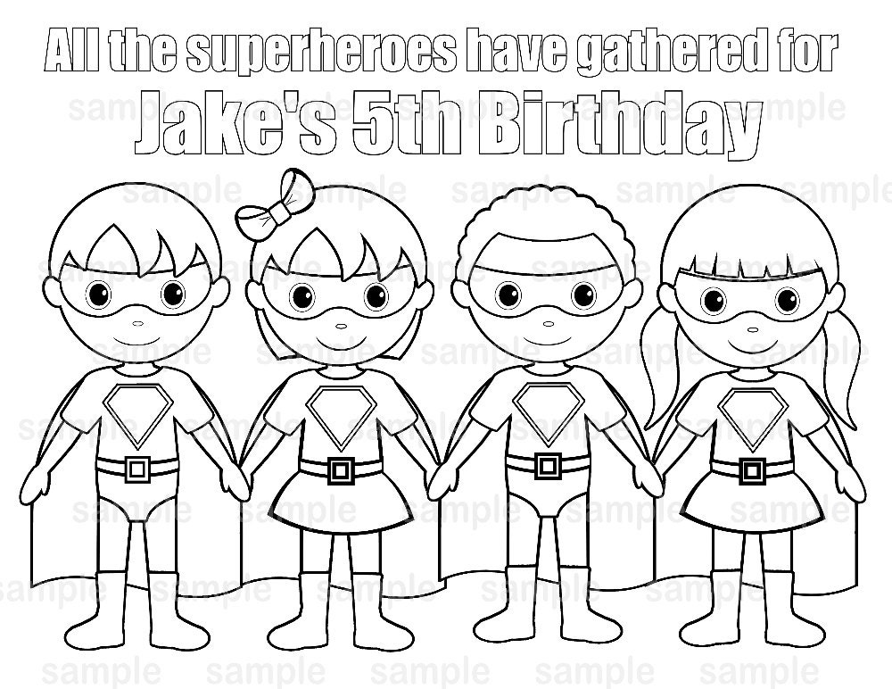 Personalized superhero coloring page birthday party favor colouring activity sheet personalized printable template