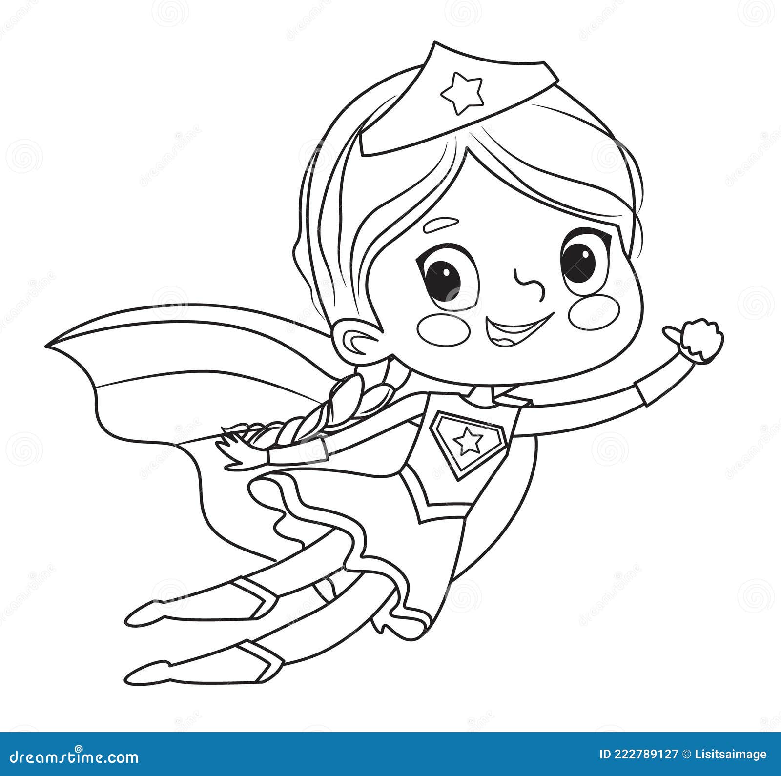 Coloring page of super hero children boys and girls wearing costumes of superheroes coloring book stock vector